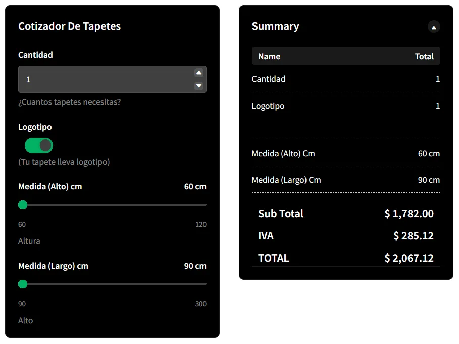 Cotizador de tapetes